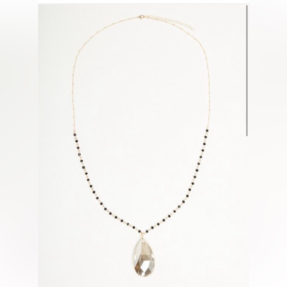 Torrid Gold Necklace with Black Beads and Teardrop Pendant